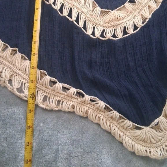 Umgee Navy Cream Crochet Gypsy Boho Coachella Chic Tunic Blouse Long Sleeve M - Picture 13 of 16